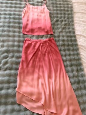 Women's Pink Satin High-Low Skirt - Sleek Asymmetrical Silhouette